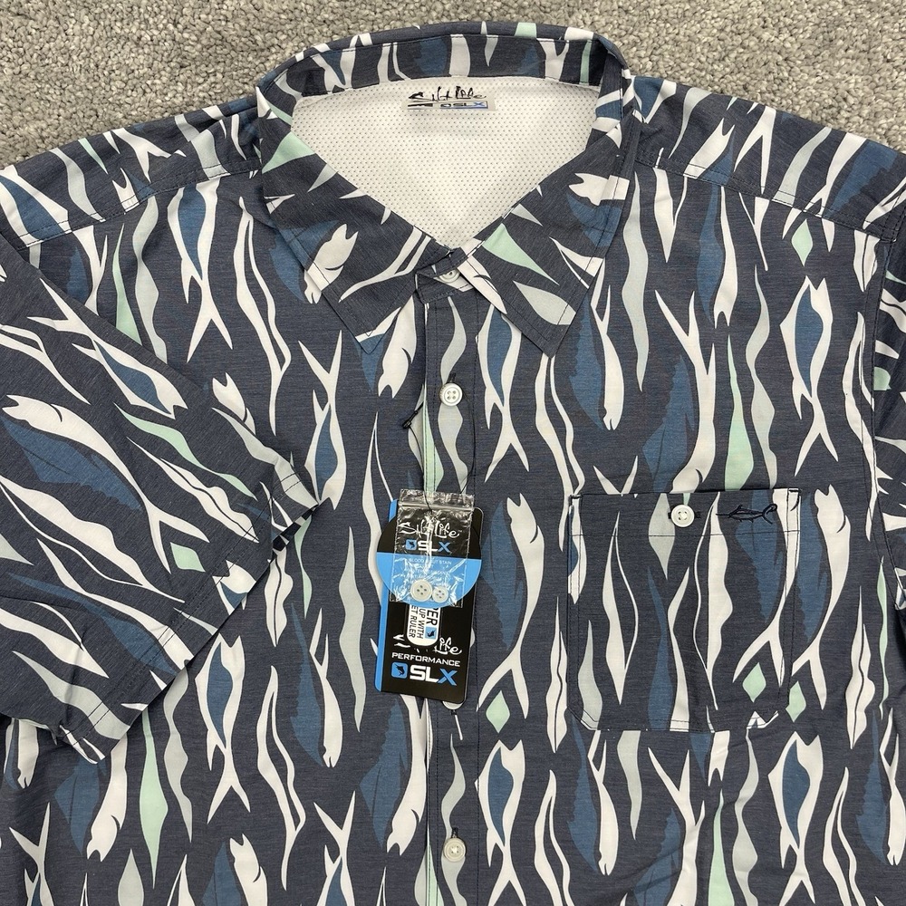 Salt Life Shirt Mens Medium Blue Fish Print SLX Performance Button Up